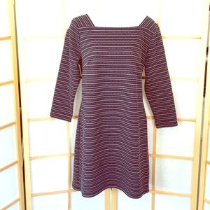 Loft Navy Striped Nubby Knit Long-Sleeved Dress